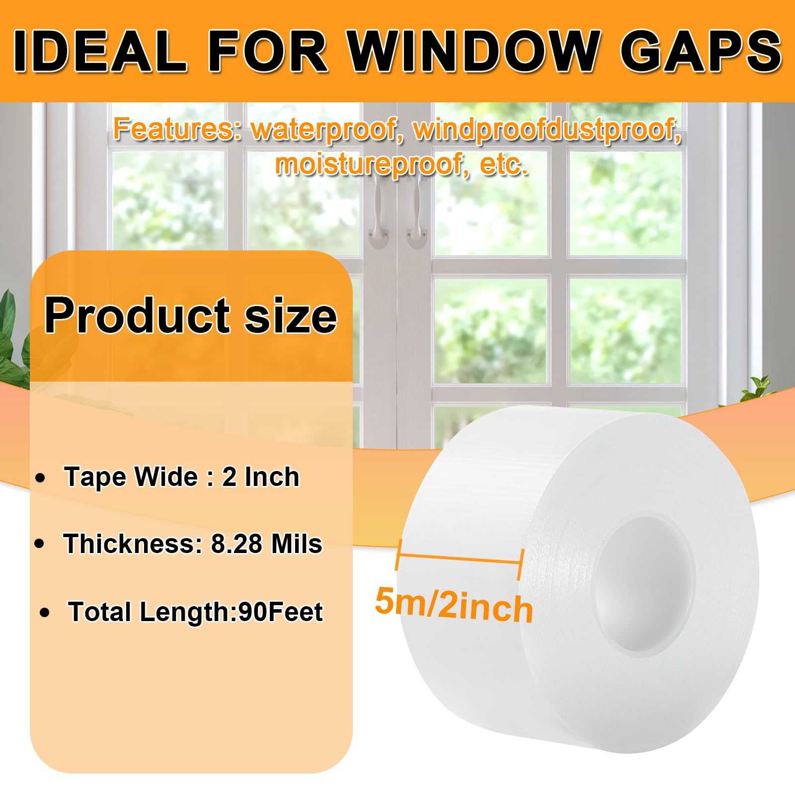 Window Weather Sealing Tape 2 Inch x 90 FT Weather Stripping Residue