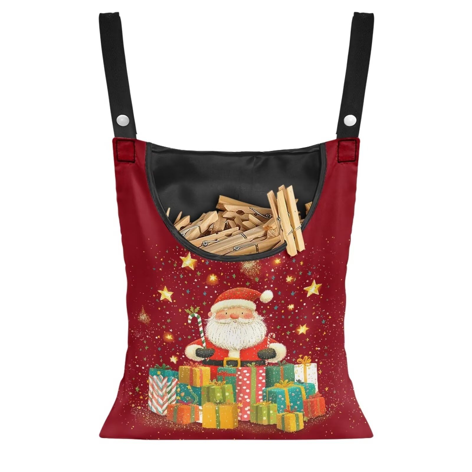 Christmas Santa Claus Clothespin Organizer Bag Shell Beach Clothespin Bags with Hanging Hook Waterproof Clothes Pin Storage Organizer with Large Opening Clothespin Bag