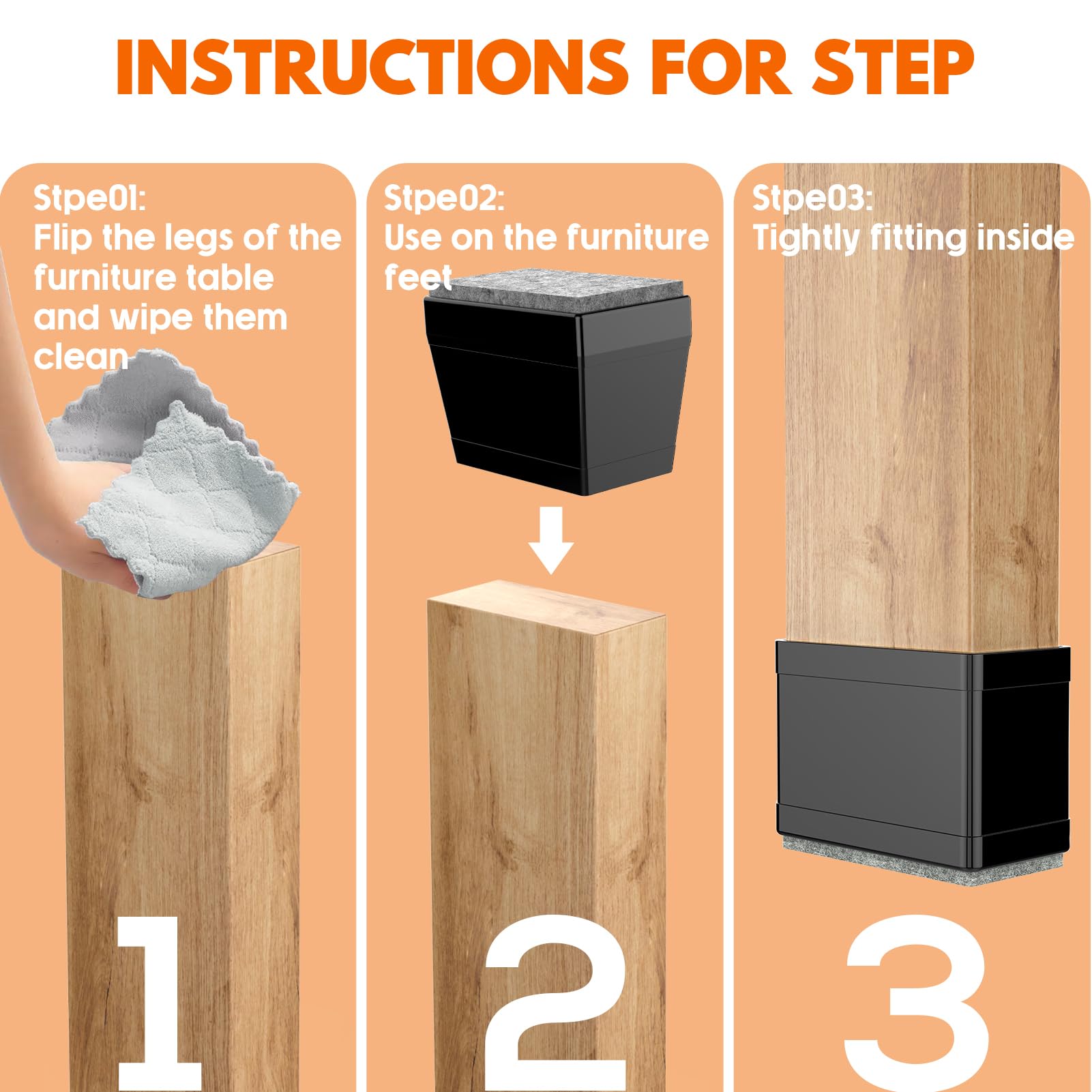 Rectangle Chair Leg Protectors for Hardwood Floors (16 Count)