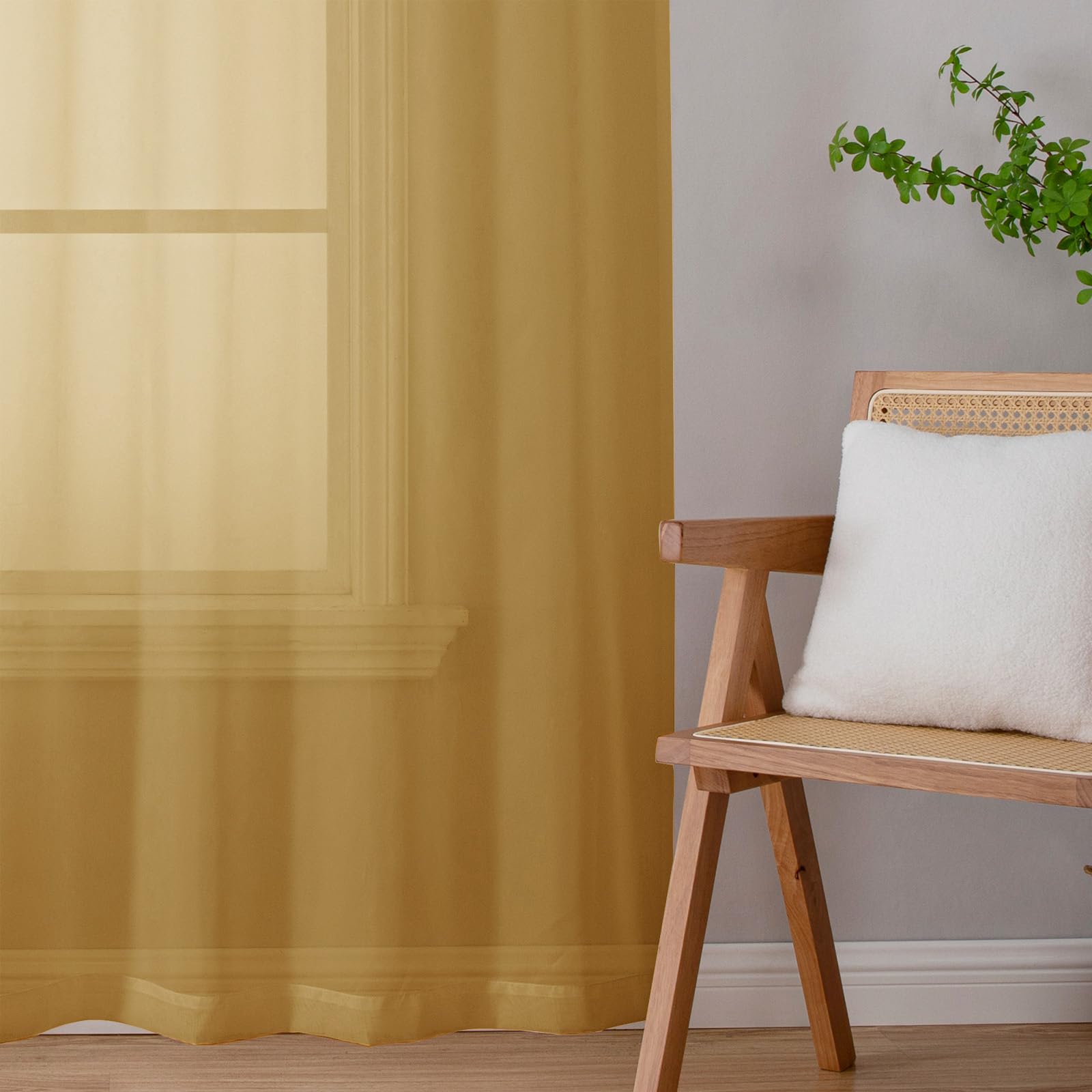 Gold Sheer Curtains 96 inches Long 2 Panels (2 Count)