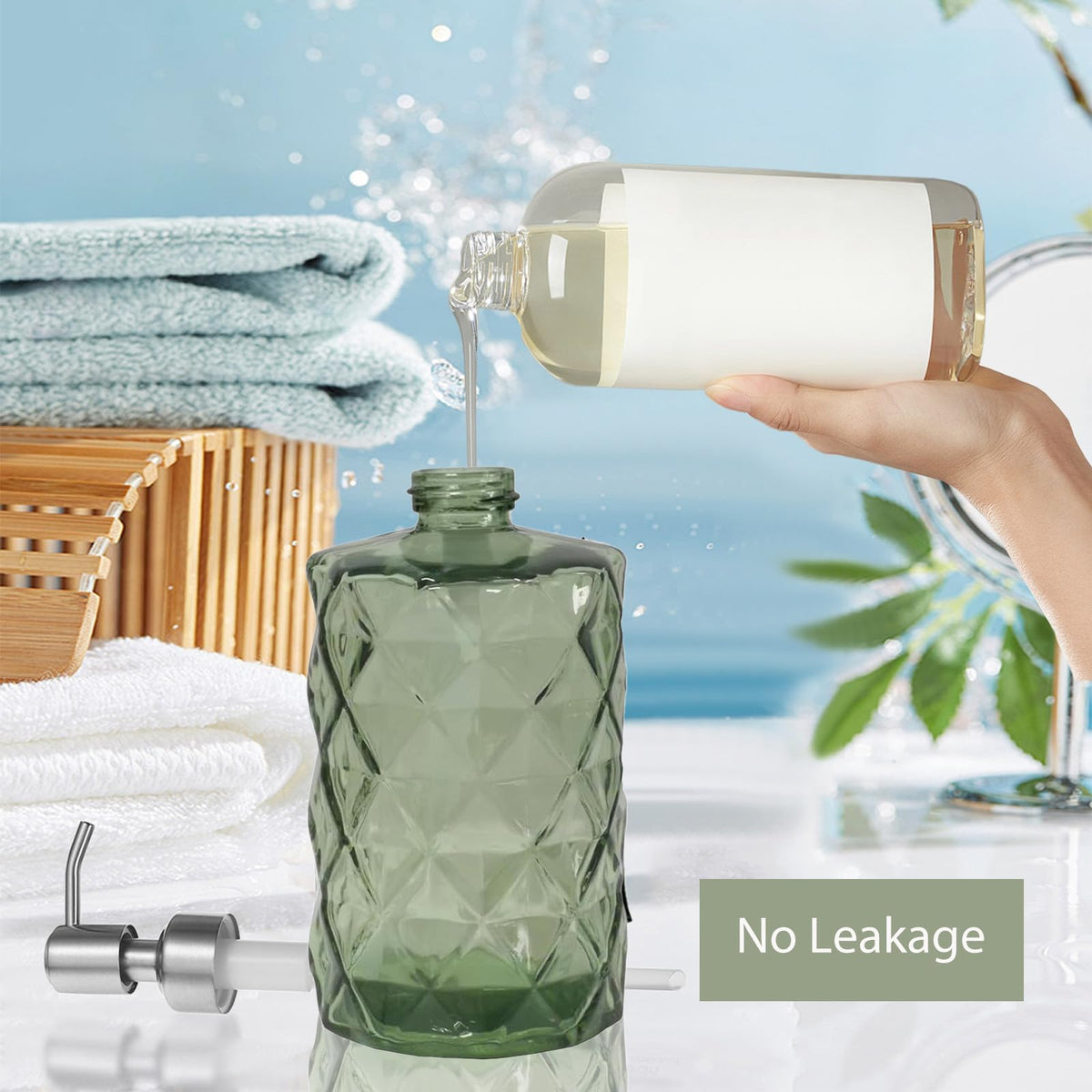 12Oz Green Glass Soap Dispenser