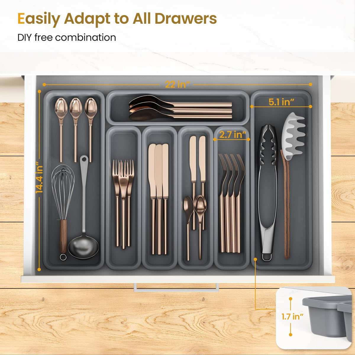 7 Pack Silicone Silverware Drawer Organizer (7 Count)
