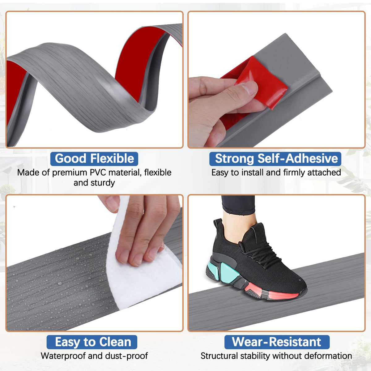 Vinyl Door Threshold Flooring Transition Strip Self Adhesive Carpet Edging Strip for Laminate Doorway Edge Threshold from 1 (10 Foot)