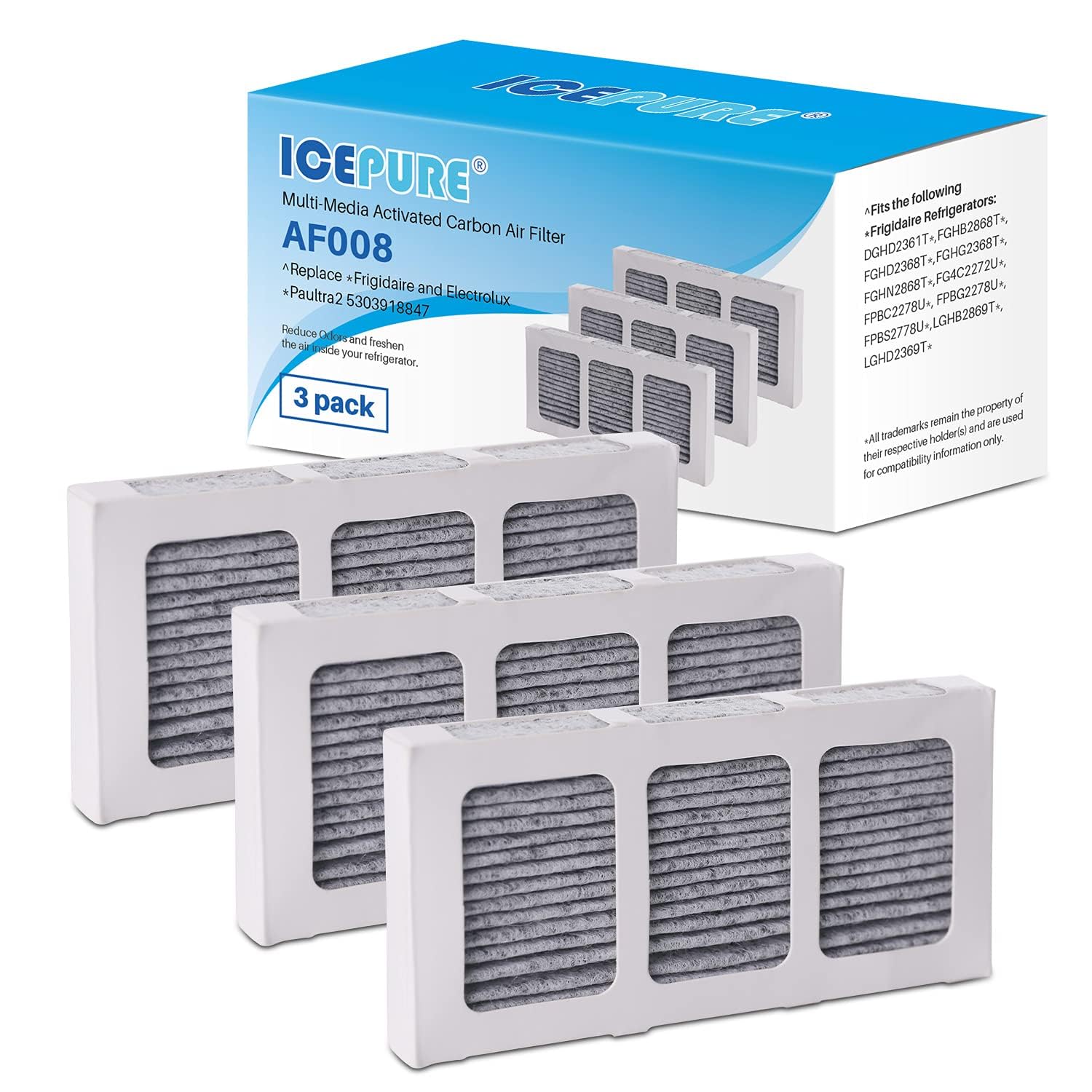 AF008 Compatible with Pureair Ultra 2 Refrigerator Air Filter (3 Count)