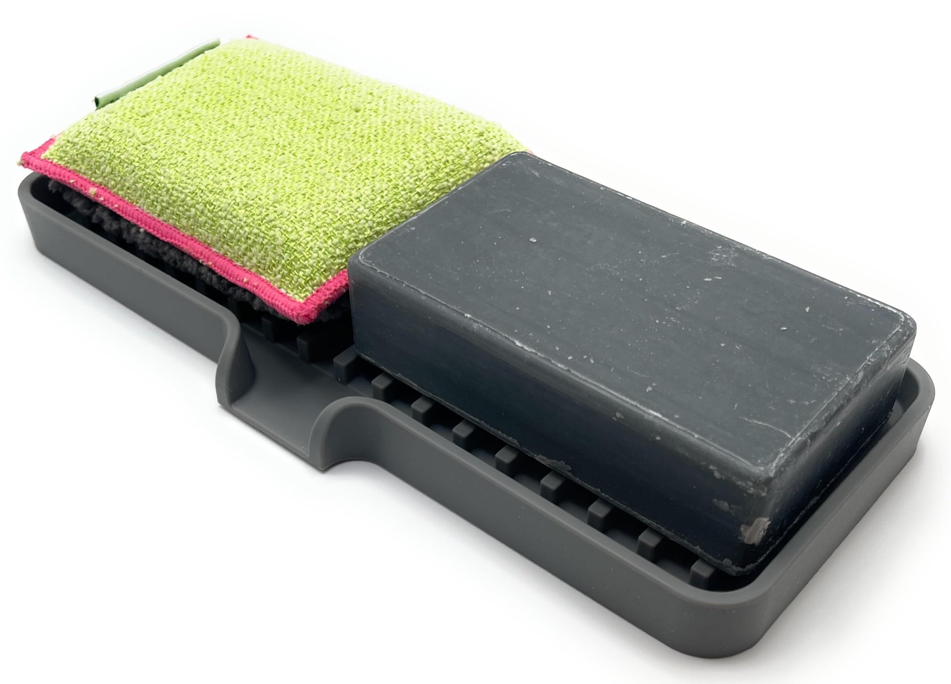 Silicone Soap Dish Tray and Sponge Holder with Drain Chute