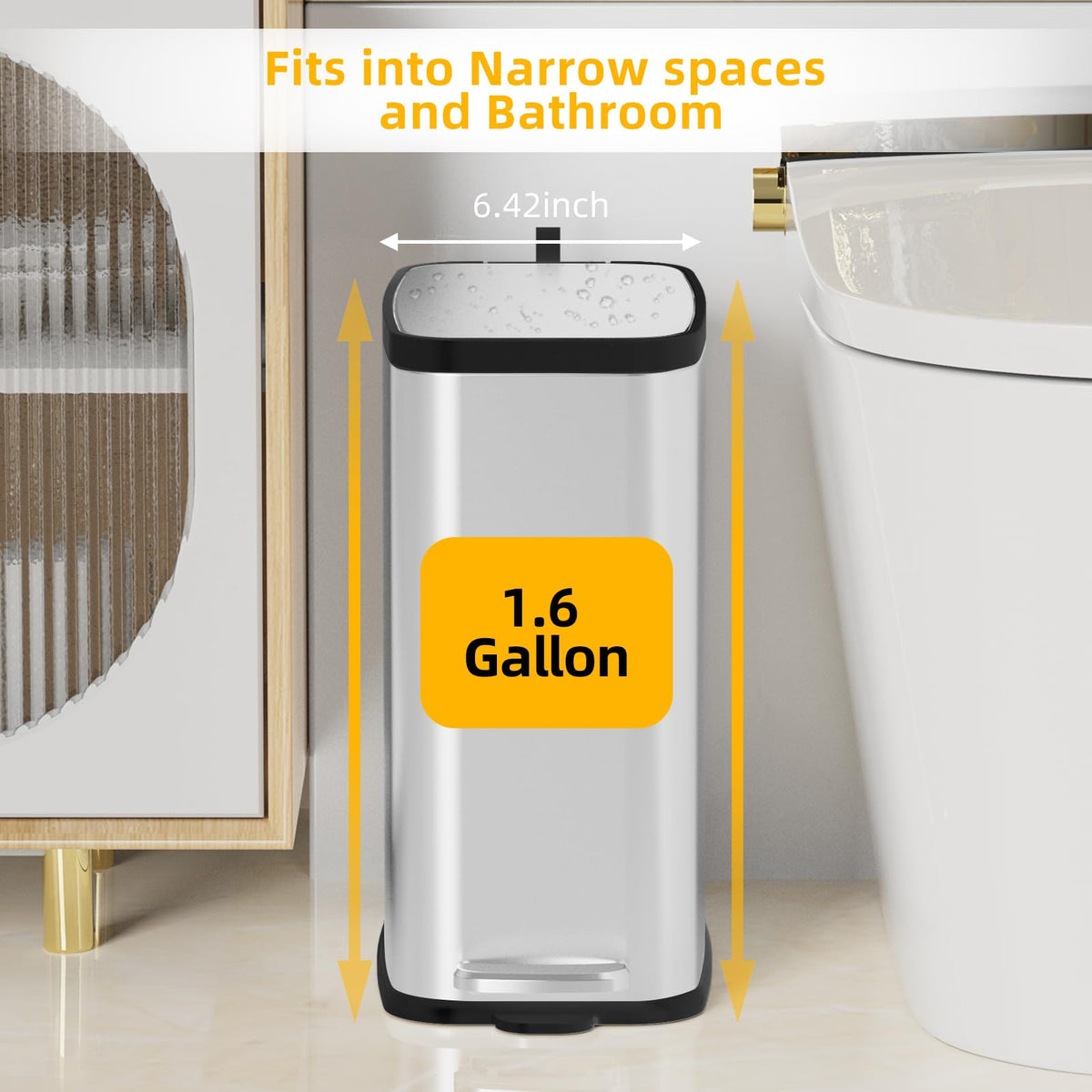 Stainless Steel Bathroom Trash Can with Lid Soft Close