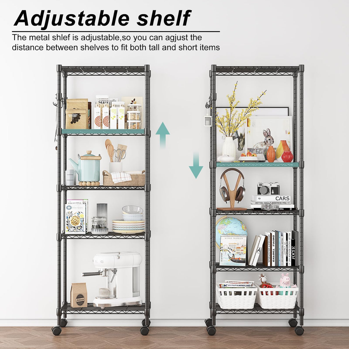 5 Tier Wire Shelving Unit on Wheels (5 Count)