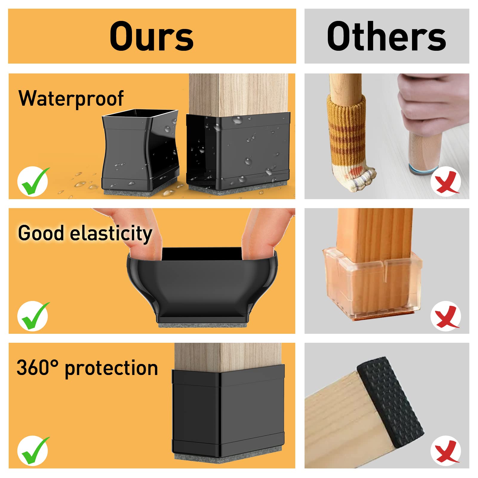 1" x 2" Rectangle Chair Leg Protectors for Hardwood Floors (16 Count)