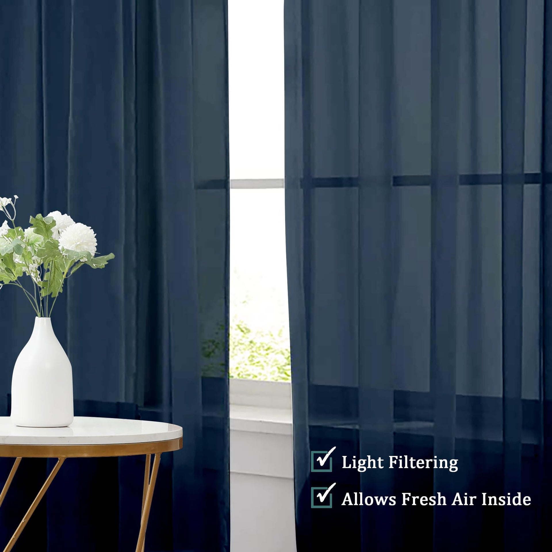 Navy Blue Sheer Valances for Windows (2 Count)