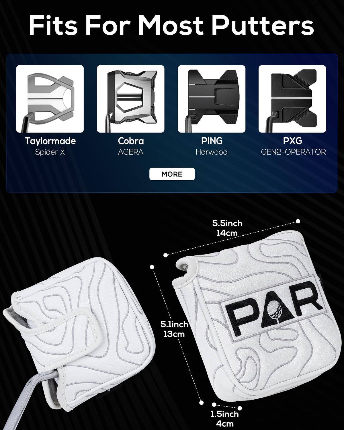 Golf Mallet Putter Cover Pure White Square Mallet Putter Head Cover Magnetic
