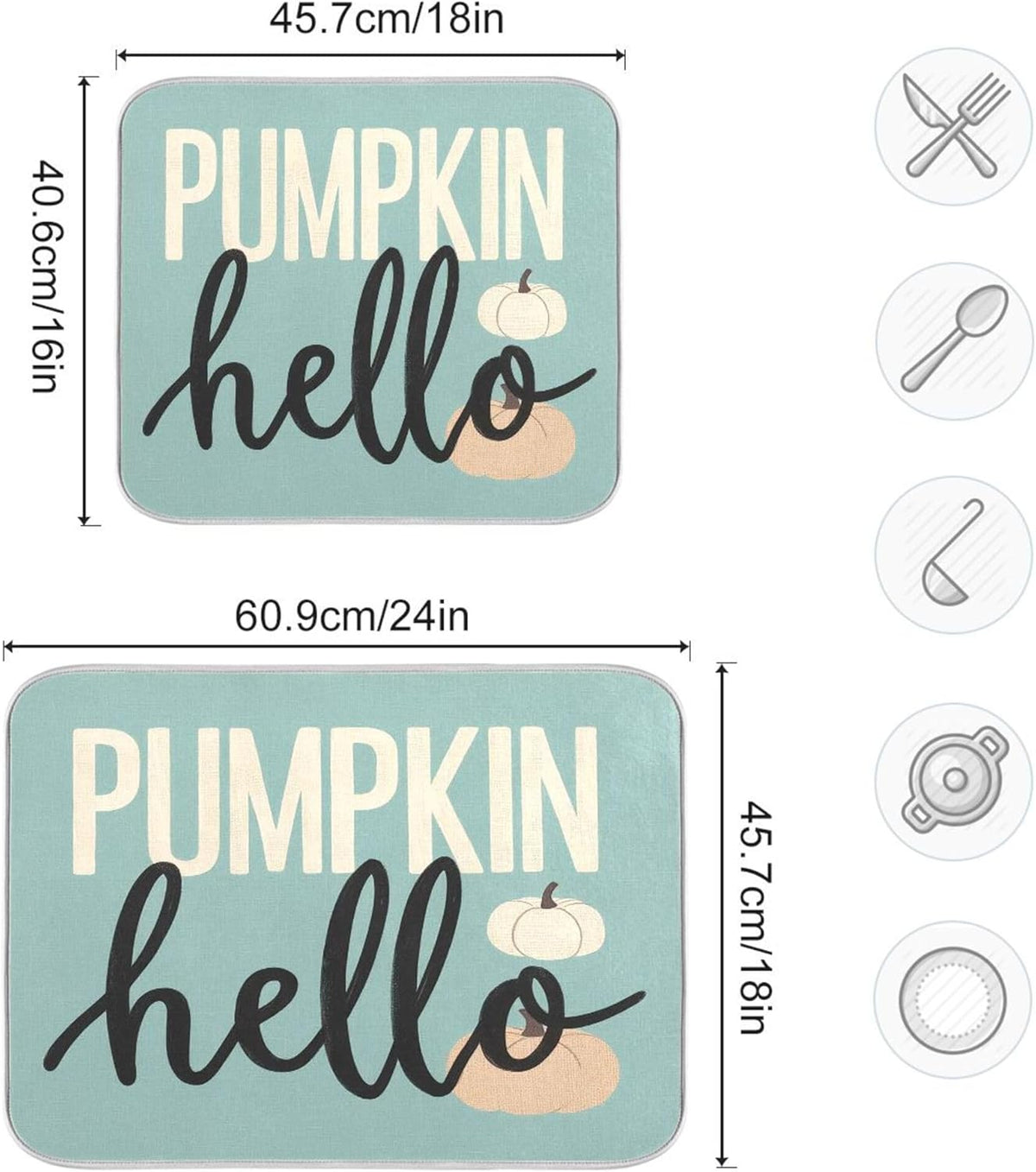 Hello Pumpkin Turquoise Fall Dish Drying Mat for Kitchen Countertop 16x18 Aqua Teal Autumn Small Drying Mat Reusable Quick Dry Dish Sink Mats Easy Clean Decorative Essentials