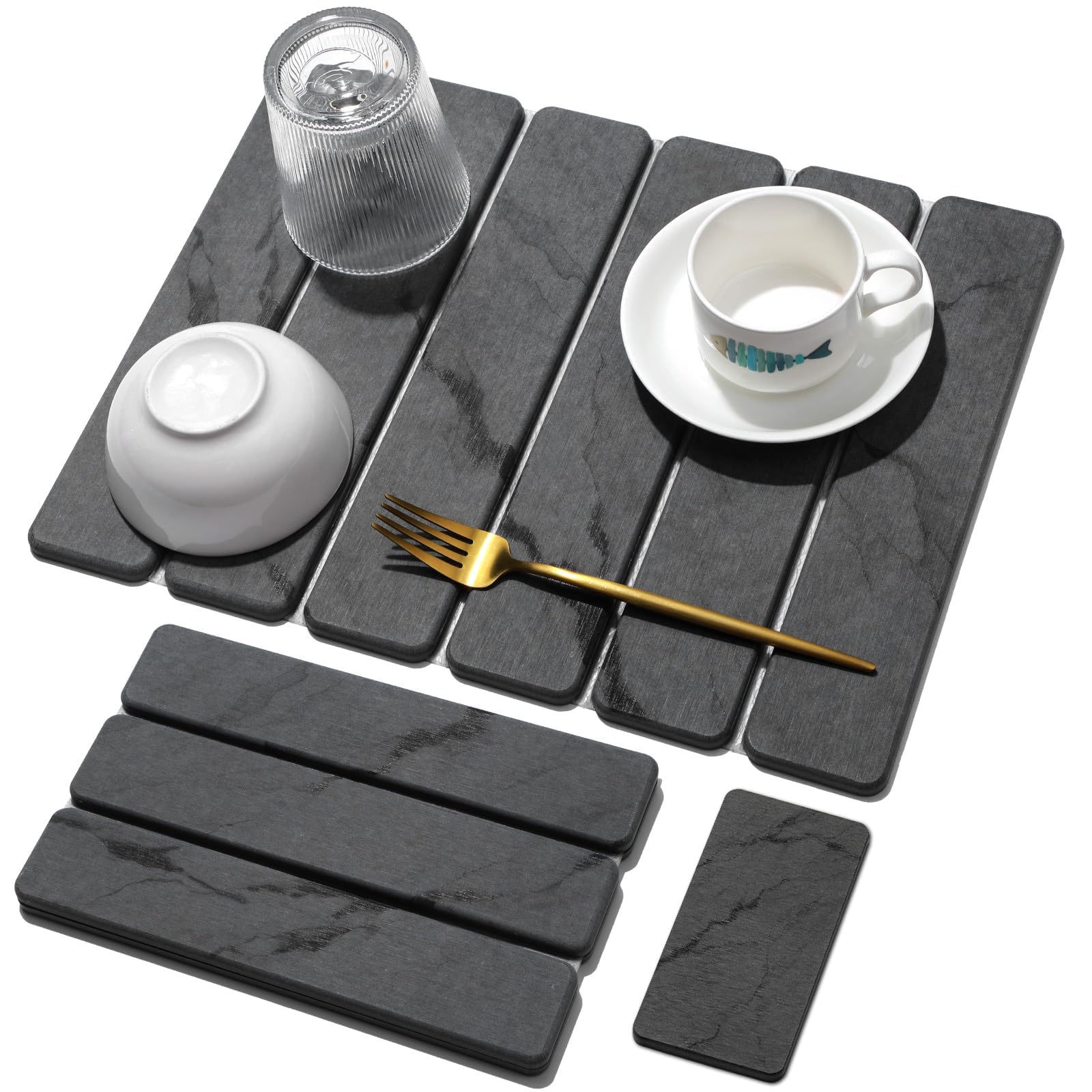Small Stone Dish Drying Mat for Kitchen Counter (2 Count)