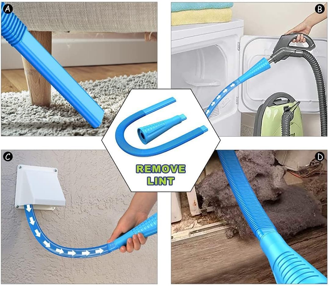 15-Piece 25-Feet Dryer Vent Cleaner Kit, Dryer Cleaning Tools, Omnidirectional Dryer Lint Vacuum Attachment, Dryer Vent Brush, Universal Vacuum & Dryer Adapters (Blue) (15 Count)