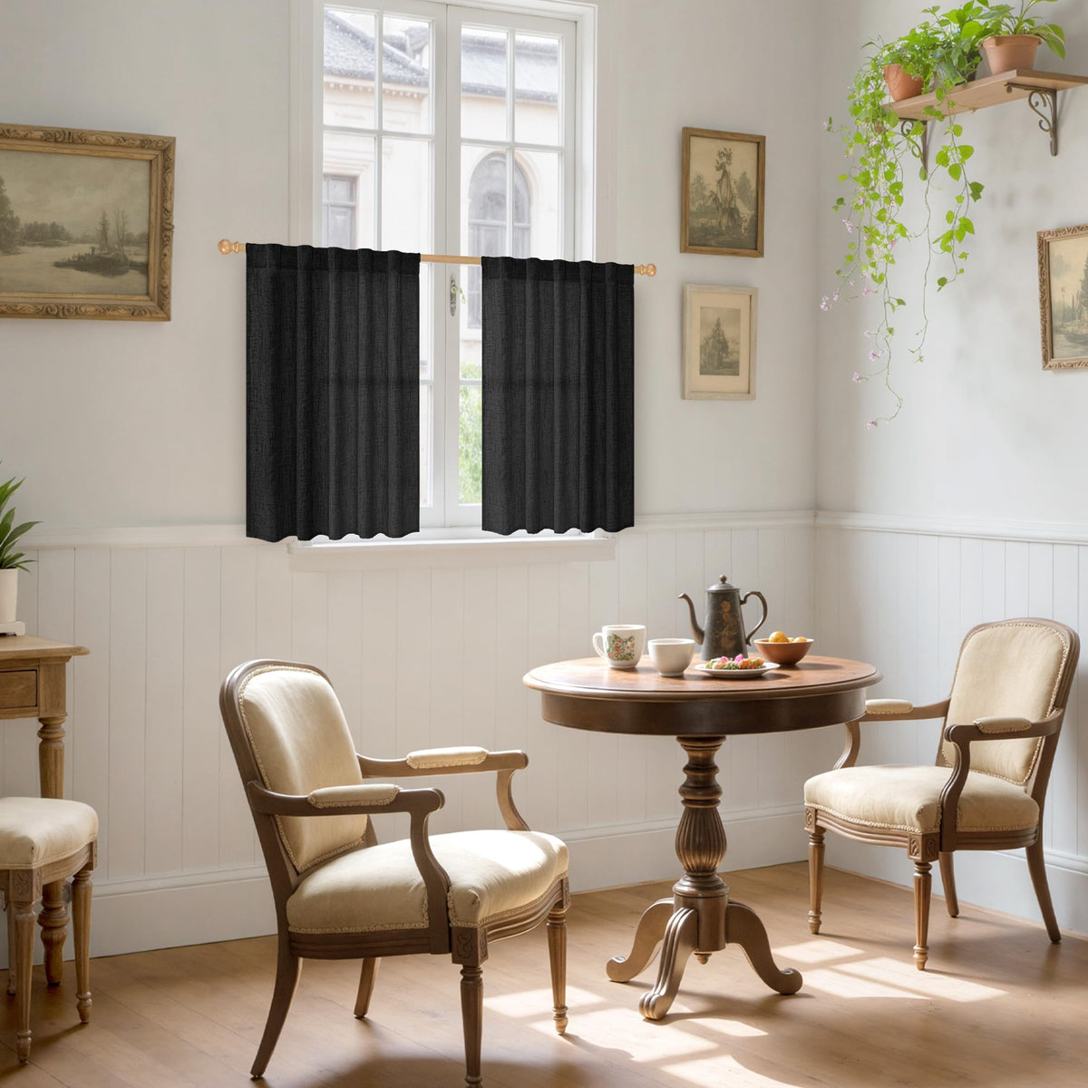 Black Linen Curtains 36 Inch Long for Kitchen 2 Panels (2 Count)