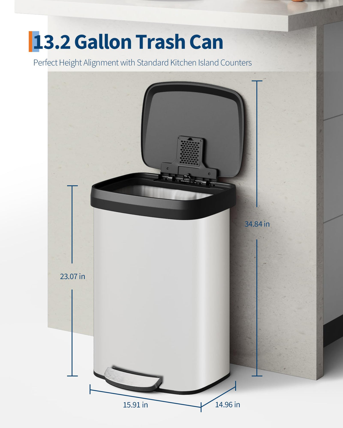 13 gal 50 L Metal Trash Can with Lid