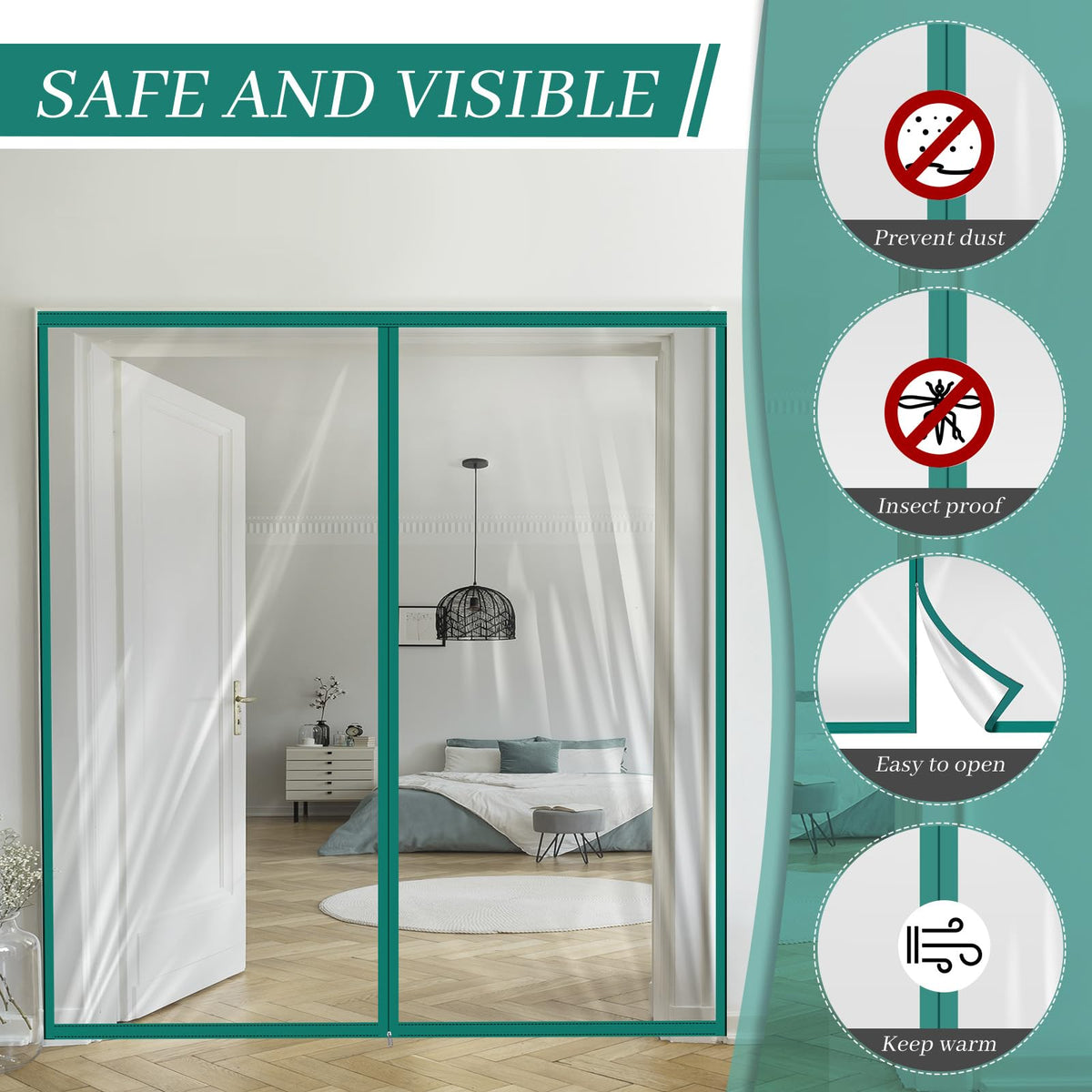 Zipper 72 x 80 Inch Dust Barrier Door Kit 6 x 6.7 ft Winter Construction Door Reusable Plastic Curtain Cover Containment Standard Doorway Temporary Wall Screen Sheeting for Bathroom Hallway