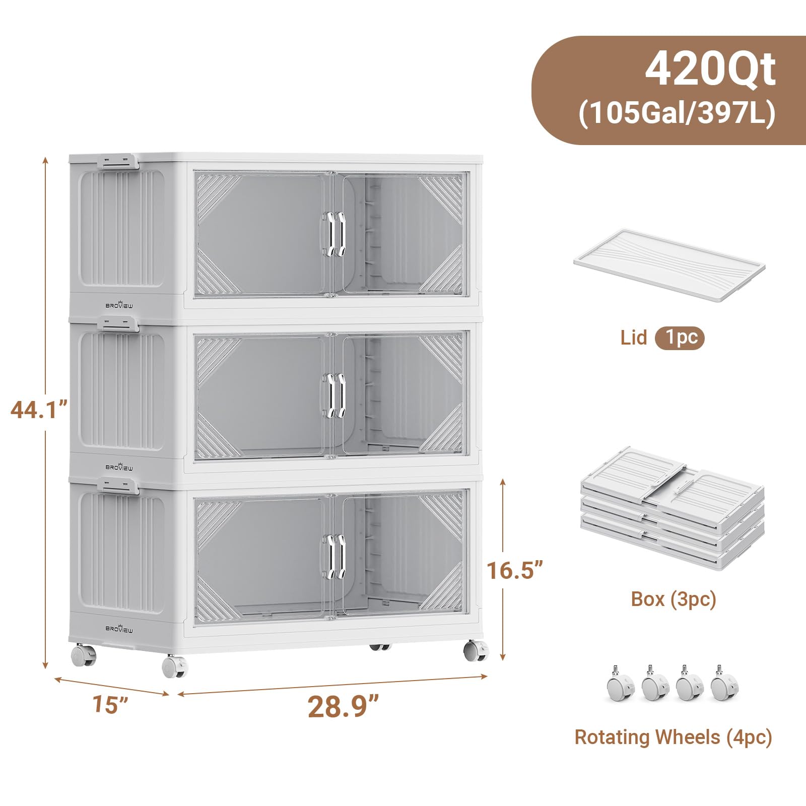 V60 420QT Plastic Stackable Storage Bins with Lid (3 Count)