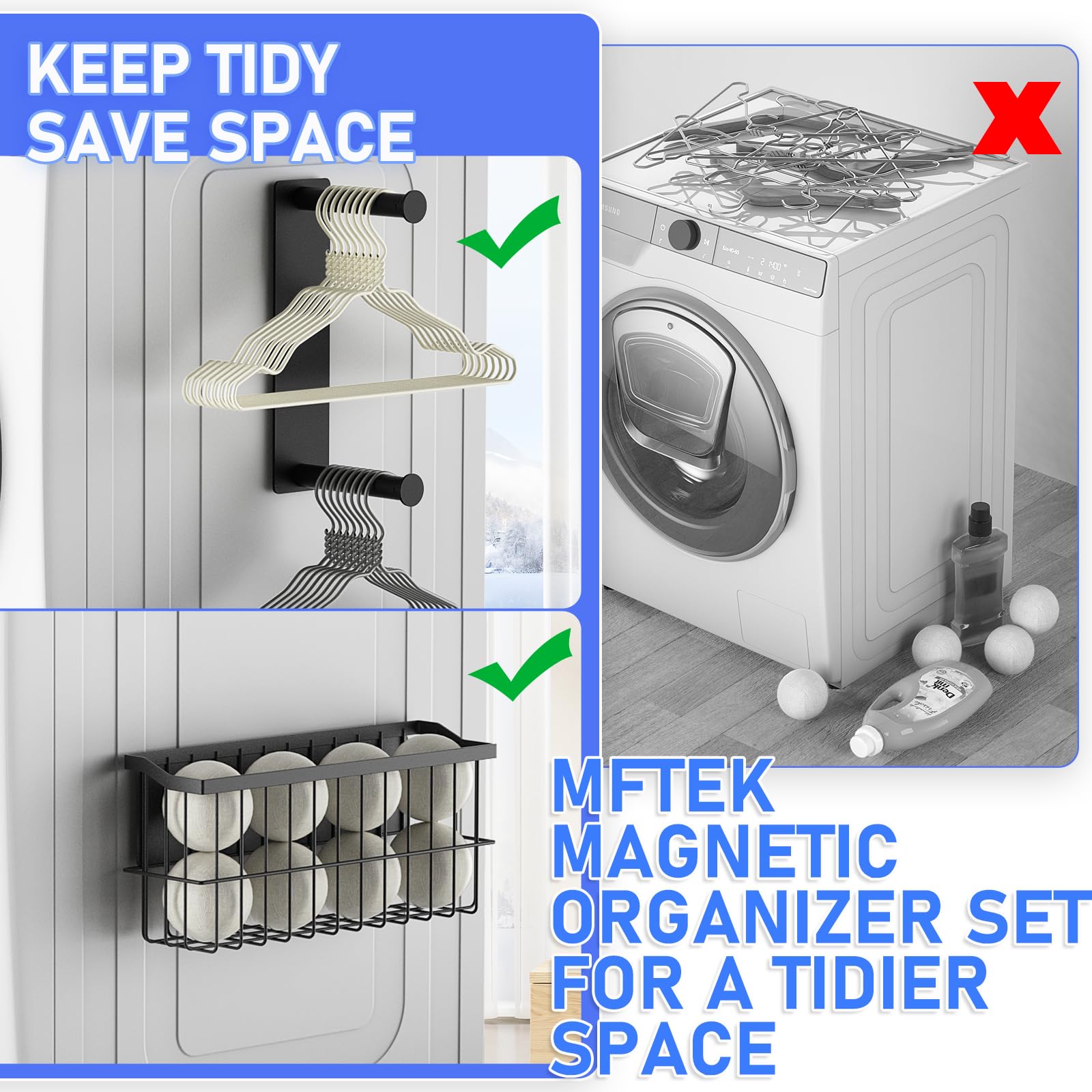 Magnetic Dryer Ball Holder and Magnetic Hanger Holder for Laundry Room Organization