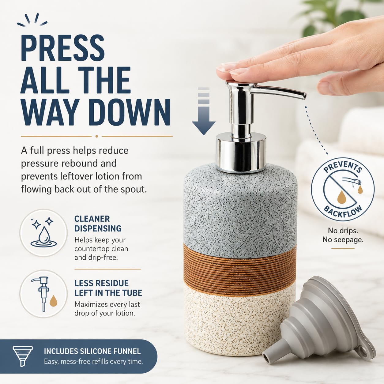 Ceramic Kitchen Dish Soap Dispenser Set with Stainless Steel Pump