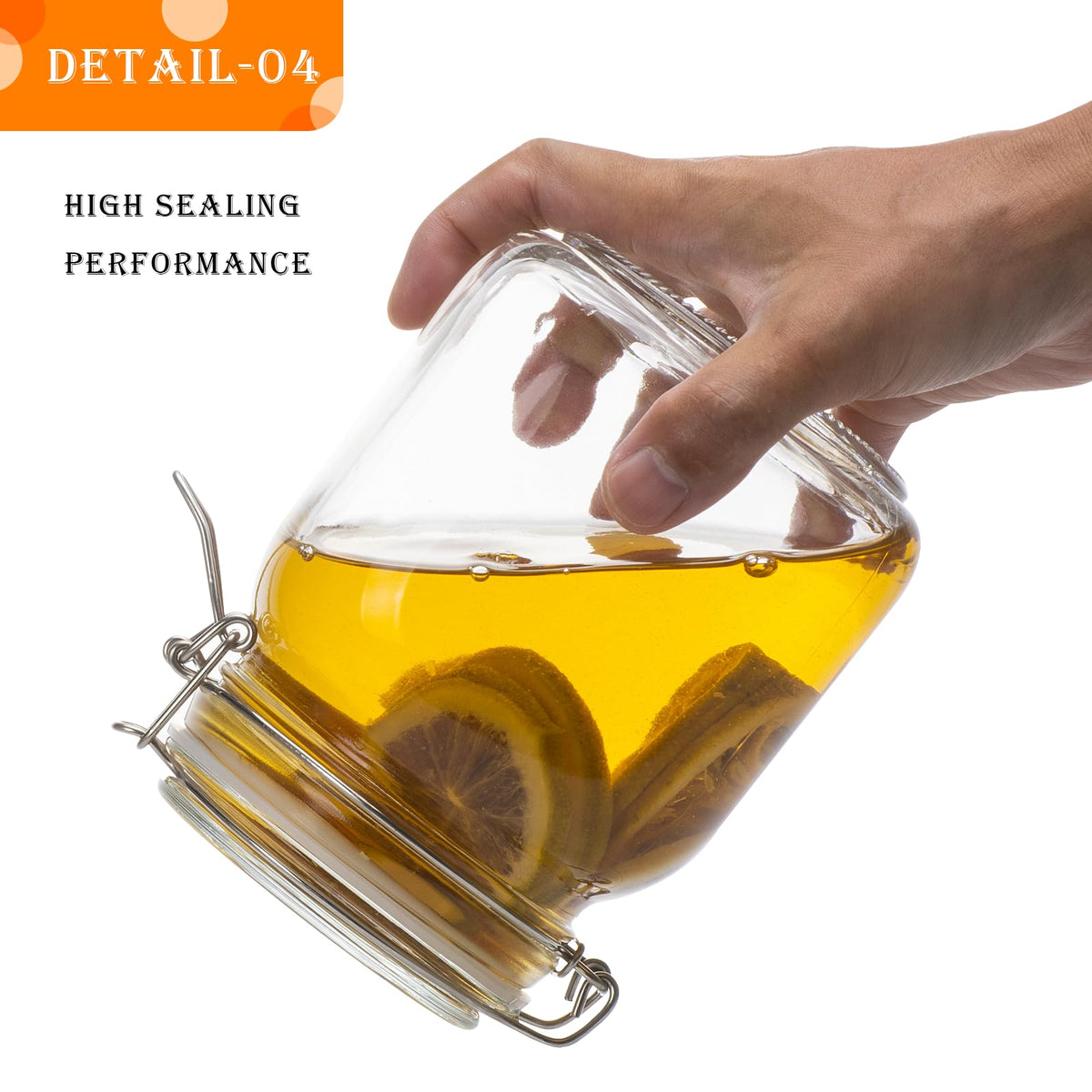 34oz Square Glass Food Storage Jars with Airtight Clamp Lids 3 Pack (3 Count)