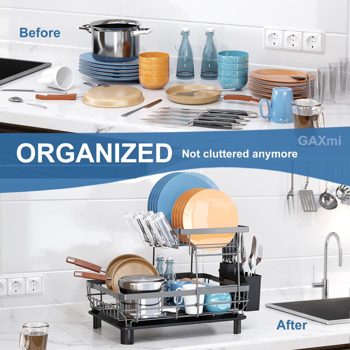 Dish Drying Rack with Drainboard for Kitchen Countertop 2