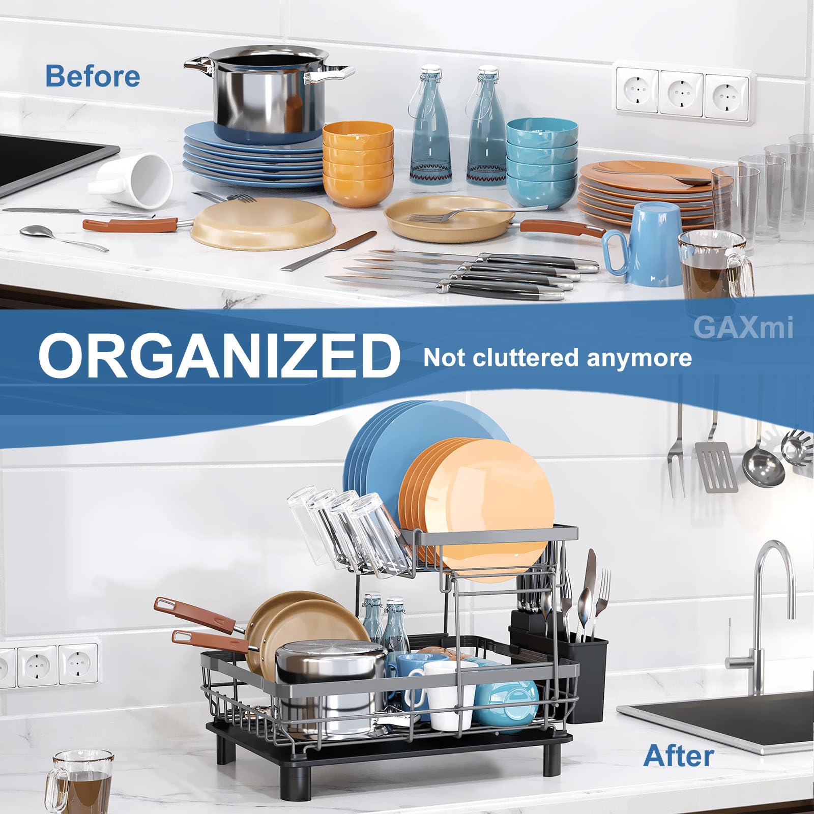 Dish Drying Rack with Drainboard for Kitchen Countertop 2