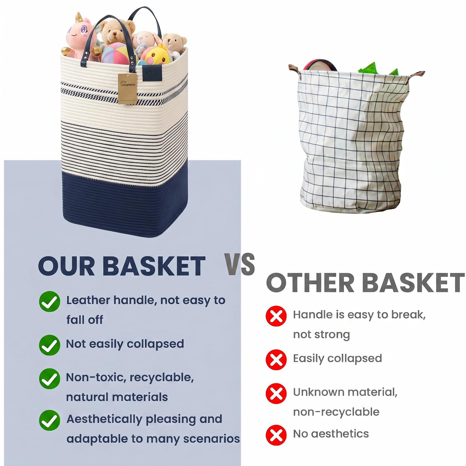 75L Woven Laundry Hamper with Long Leather Handles
