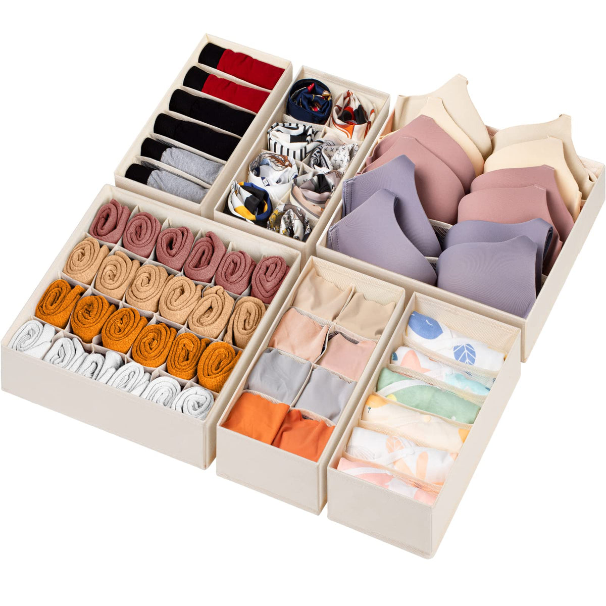 6 Pack Sock Underwear Drawer Organizer Dividers (6 Count)