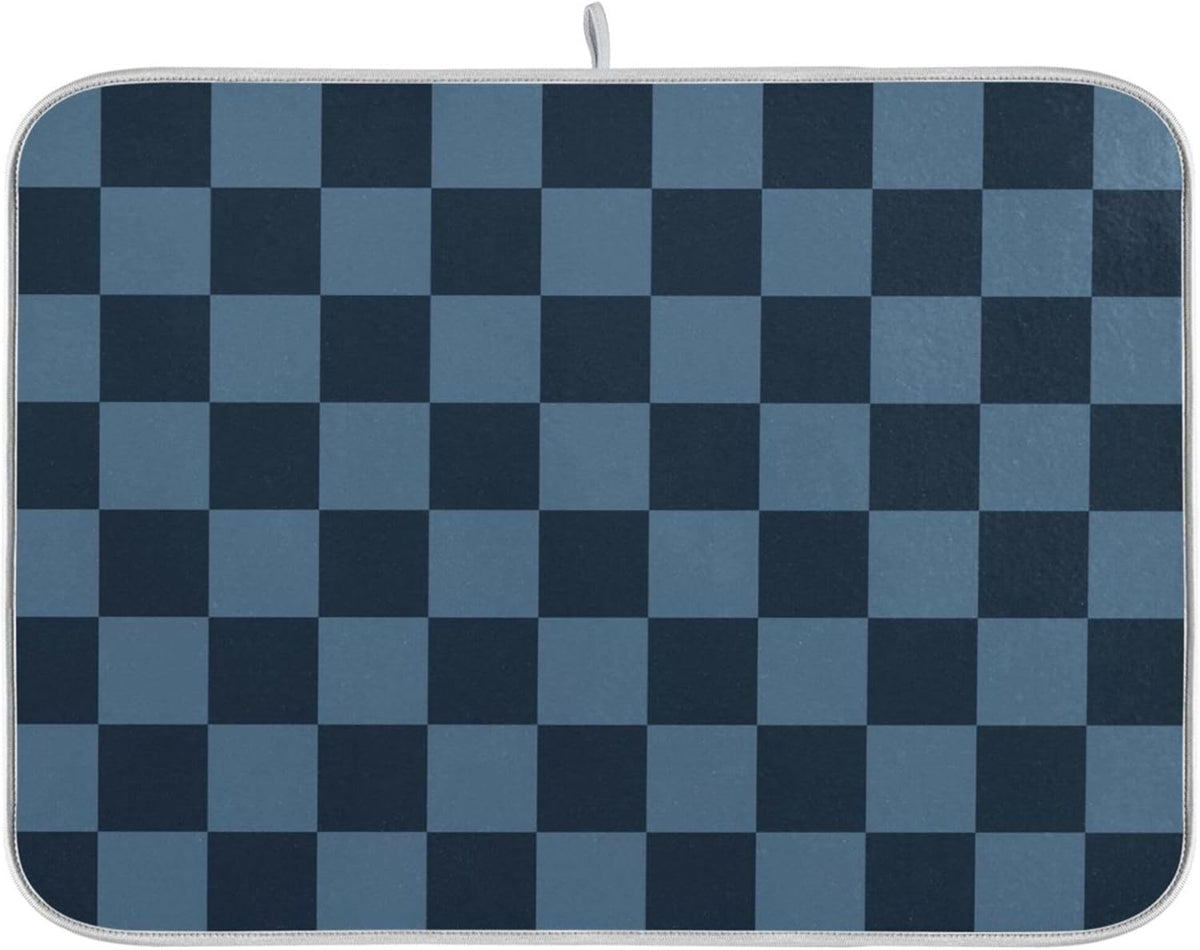 Buffalo Plaid Navy Blue Dish Drying Mat for Kitchen Countertop 16x18 Chessboard Rectangle Small Drying Mat Reusable Quick Dry Dish Sink Absorbent Mats Dishwasher Easy Clean Decorative Home Essentials