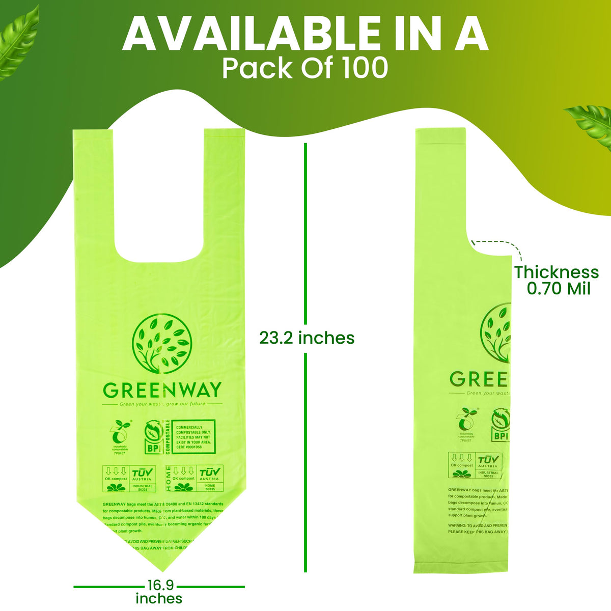 3 Gallon Compostable trash Bags with Handles (100 Count)