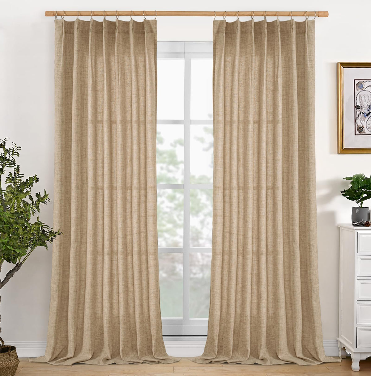 Toffee Linen Curtains 84 Inch Length for Living Room (2 Count)