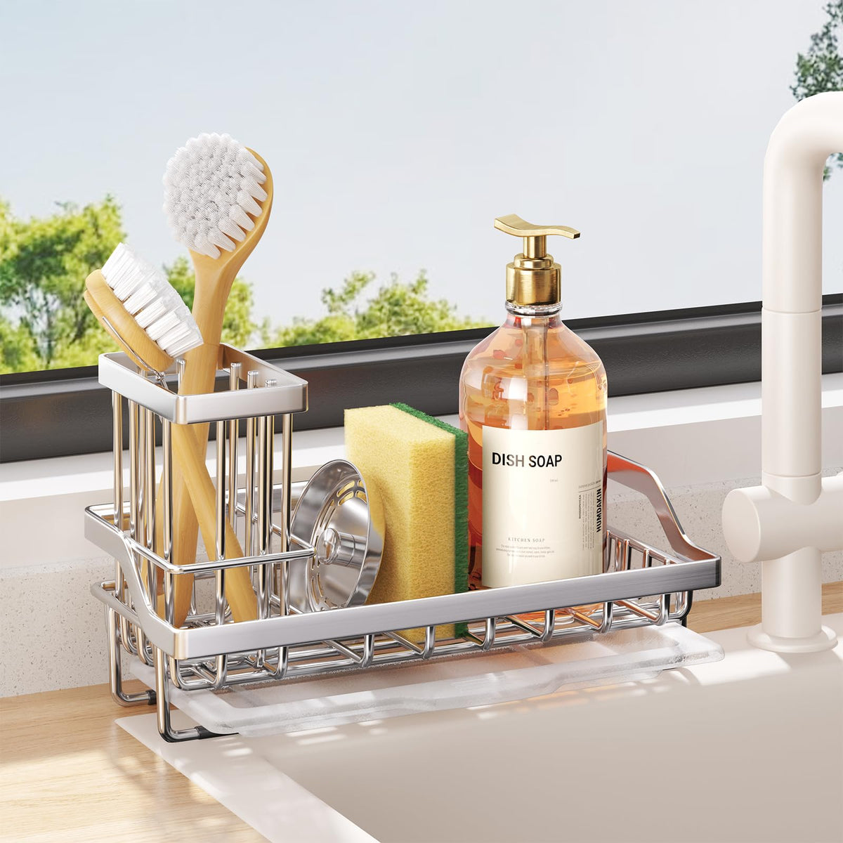 Sink Caddy Kitchen Sponge Holder with Dish Brush Holder