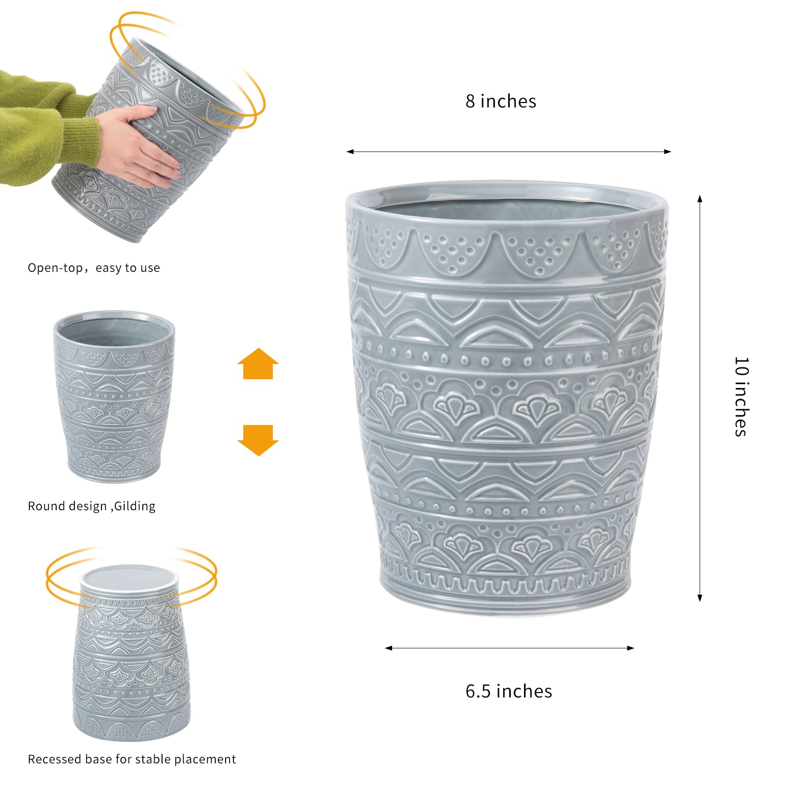 Round Ceramic Small Trash Can Wastebasket