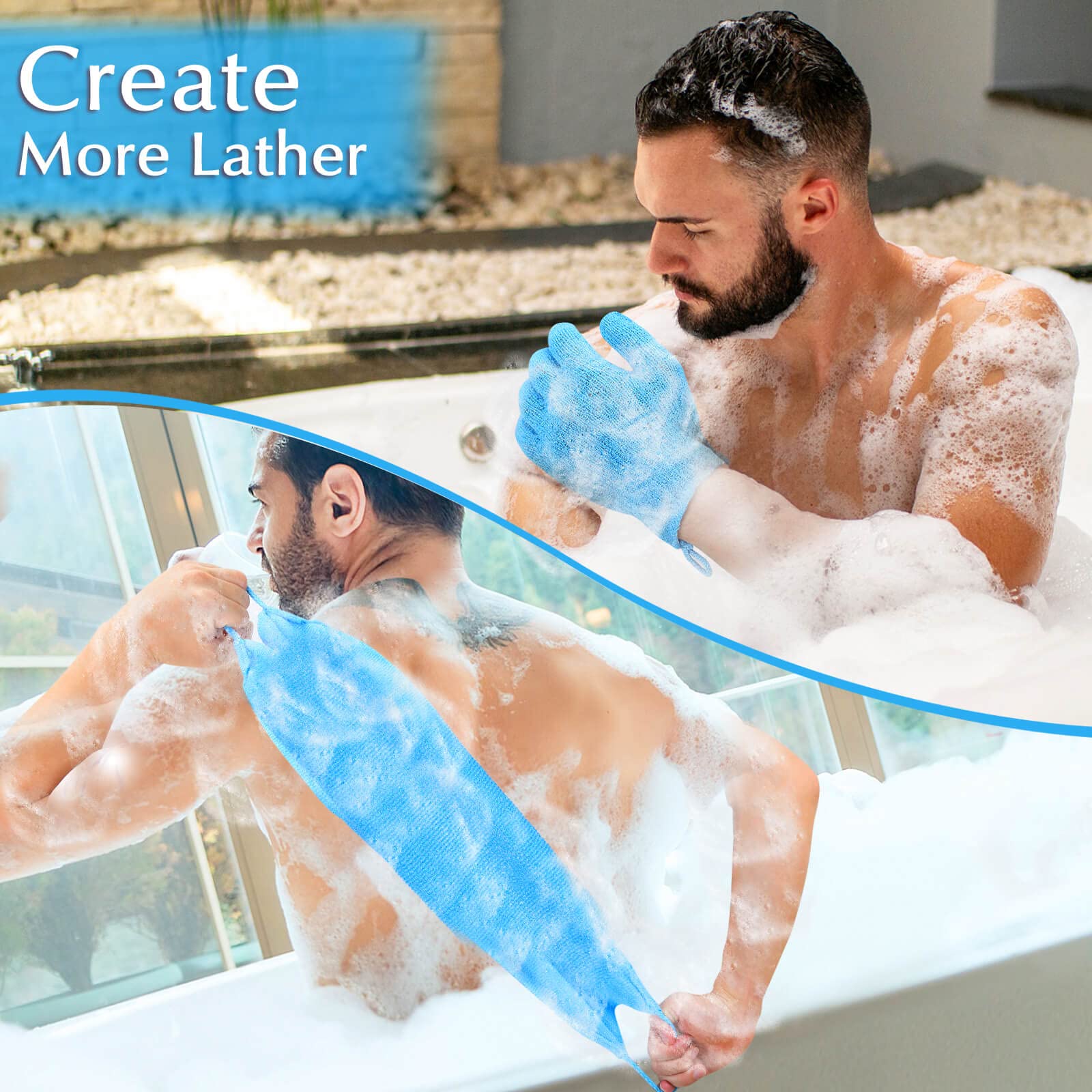 Exfoliating Back Scrubber Bath Gloves Set (3 Count)