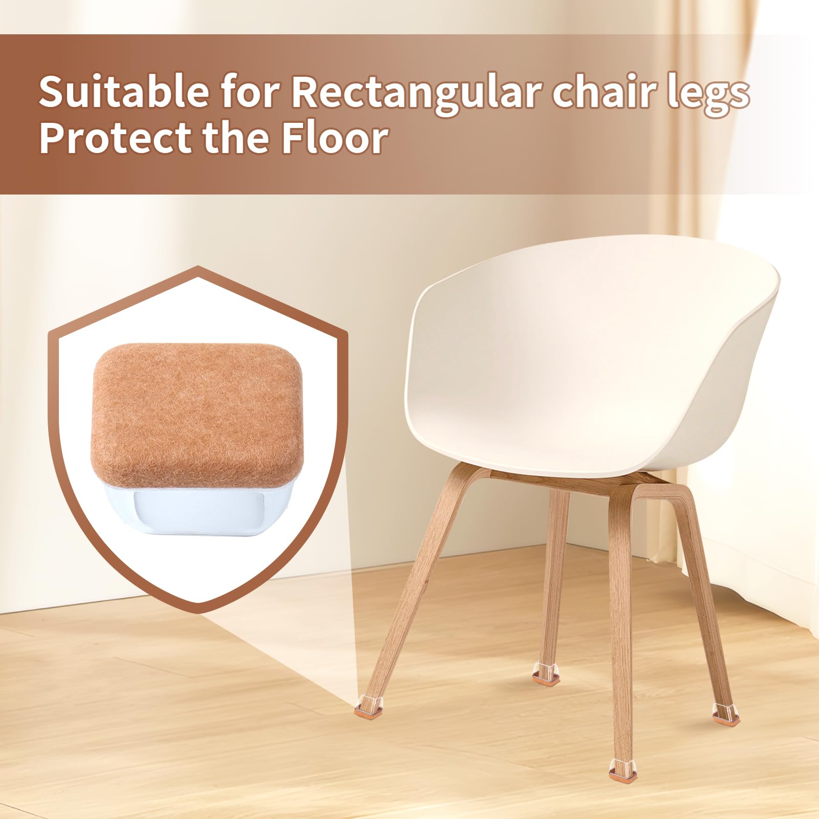 24 Pcs Rectangle Clear Felt Chair Leg Floor Protectors Caps for Hardwood Floors (24 Count)