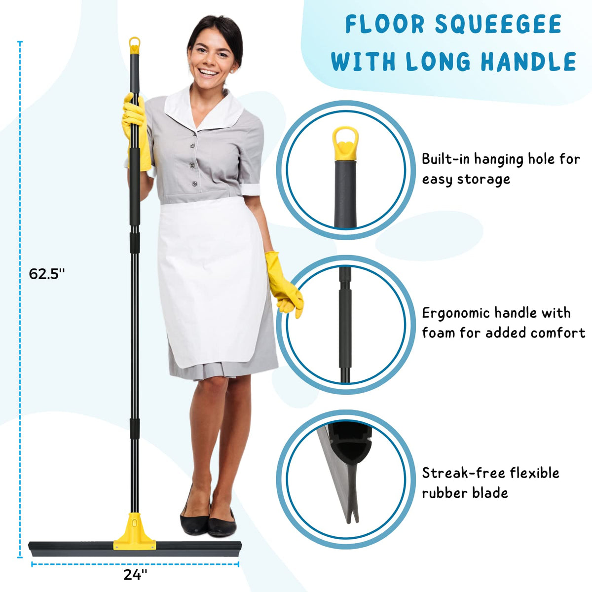 Floor Squeegee for Concrete and Tile Cleaning