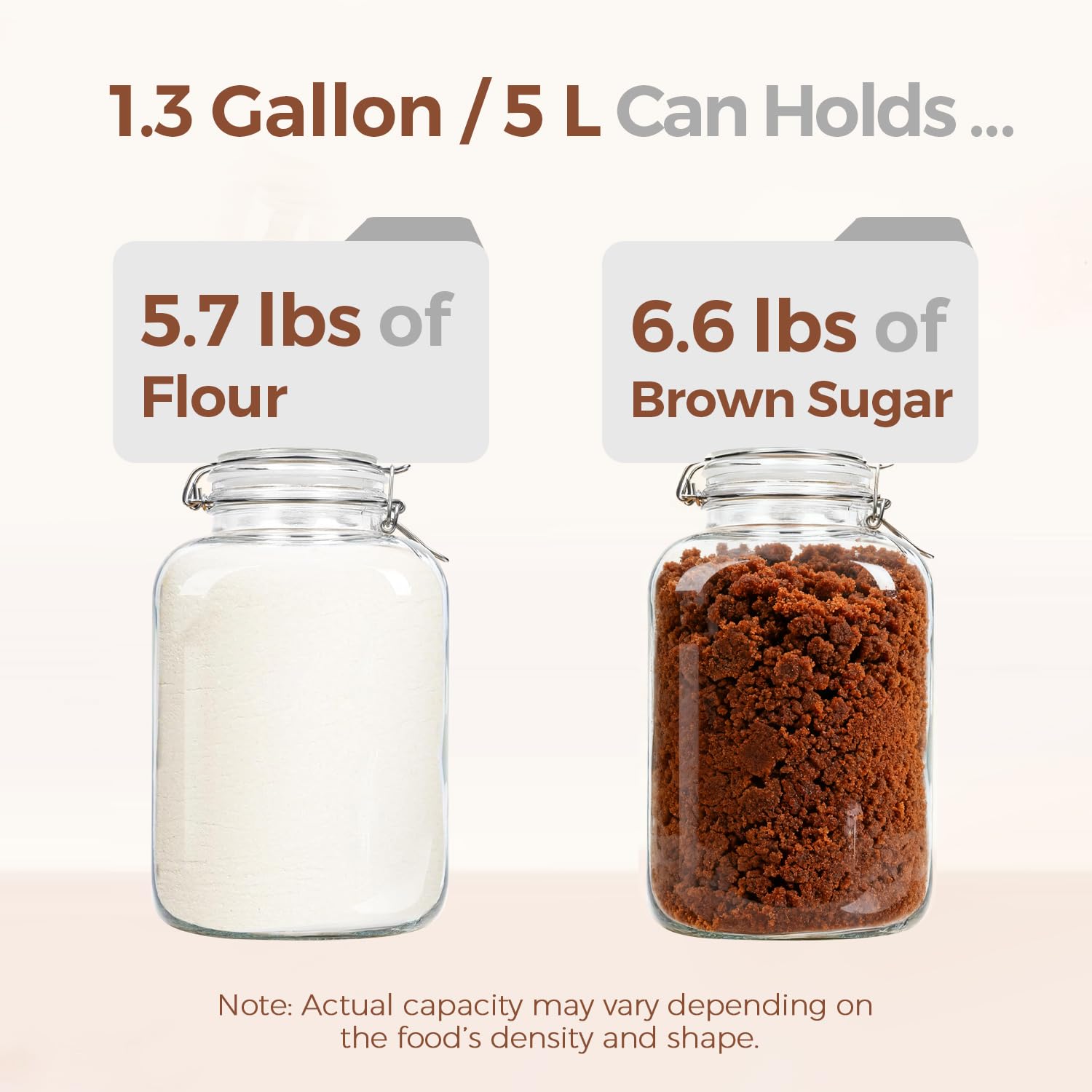 Square Glass Jars with Airtight Lid 1.3 Gallon 2 Pack Large Canister (2 Count)