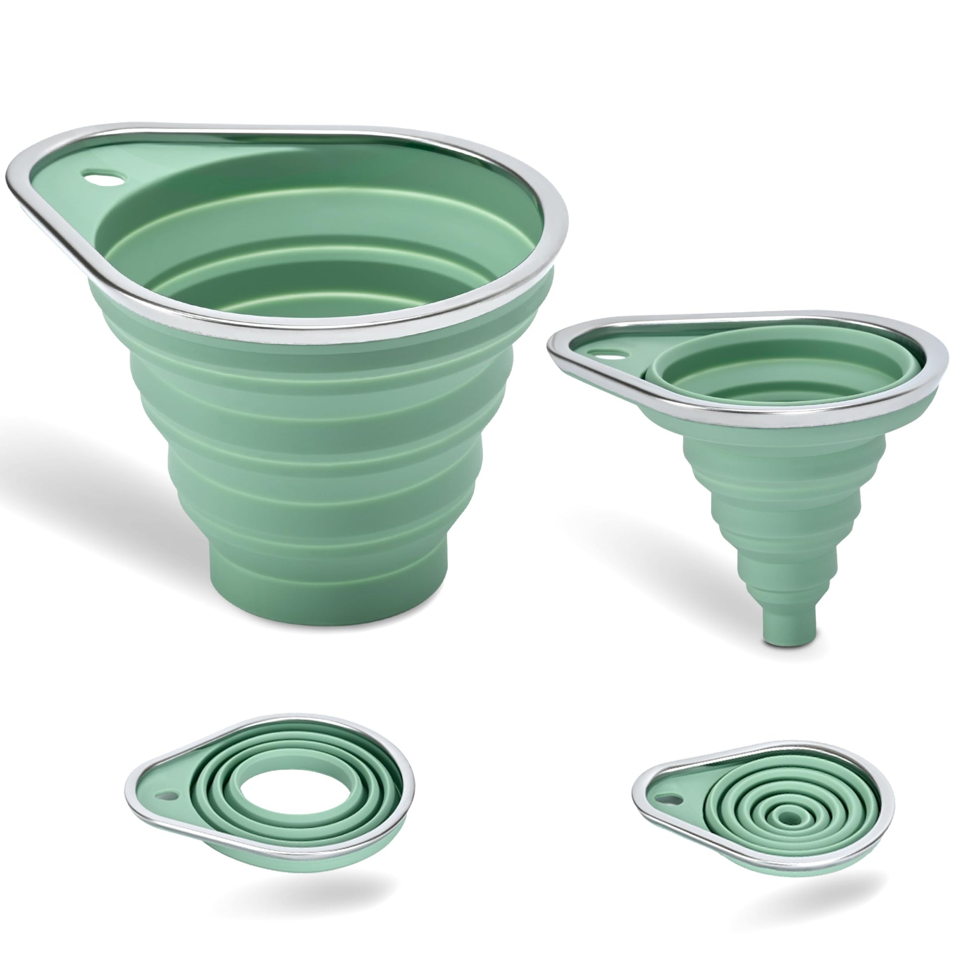 Stainless Steel Rim Silicone Collapsible Funnel Set