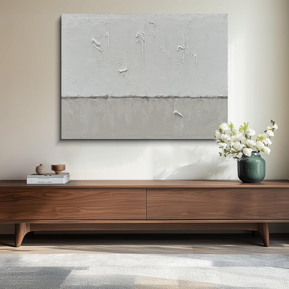 Art Hand painted minimalist style oil painting in gray and white