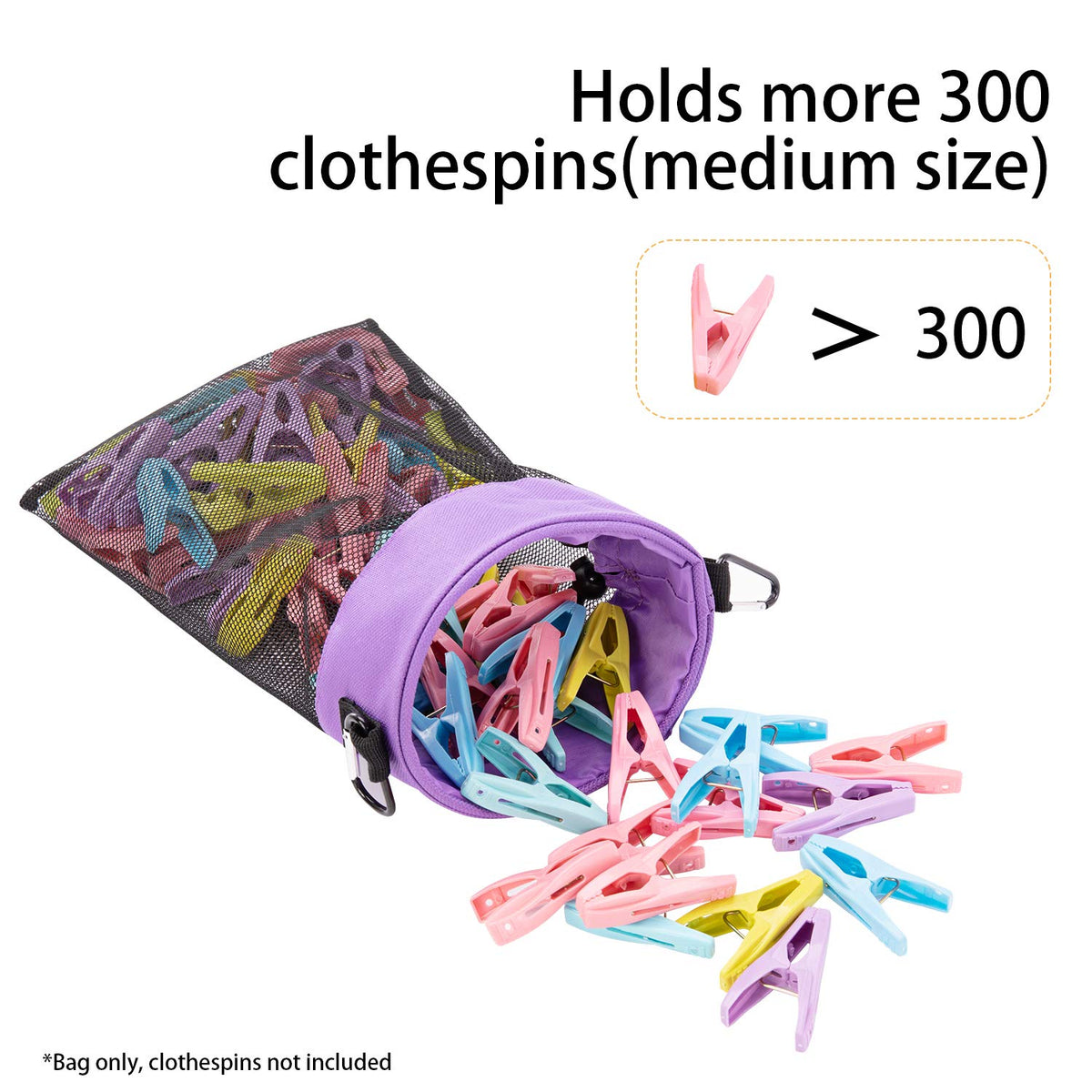 Mesh Clothespin Bag with Hooks Hanging Clothes Pin Bag with Drawstring Closure Clothespin Holder