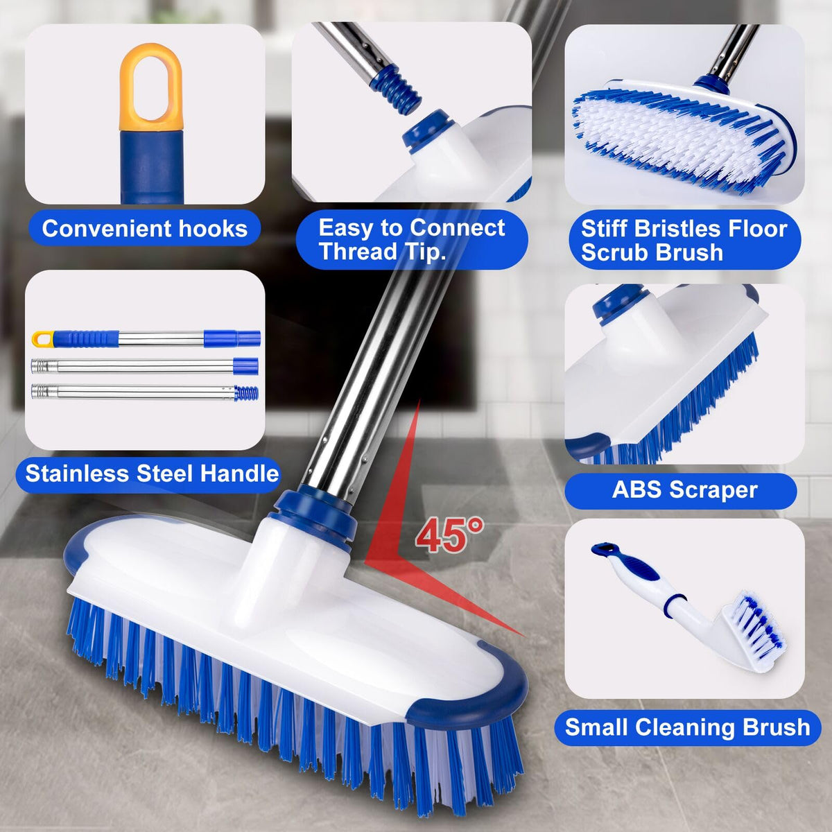 Floor Scrub Brush with Long Handle