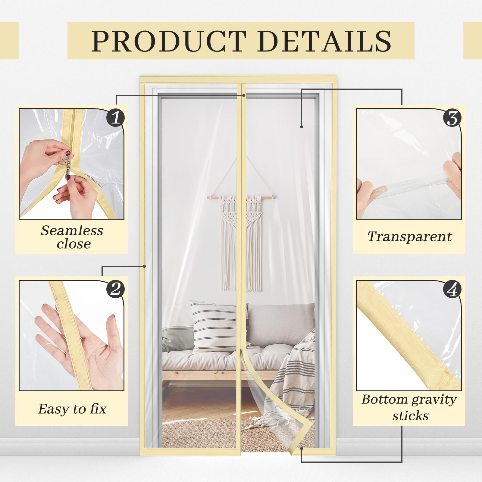 1 Pack Zipper 60 x 102 Inch Dust Barrier Door Kit 5 x 8.5 ft Reusable Temporary Wall Construction Plastic Curtain Cover Dust Containment Standard Doorway Screen Sheeting for Home Renovation