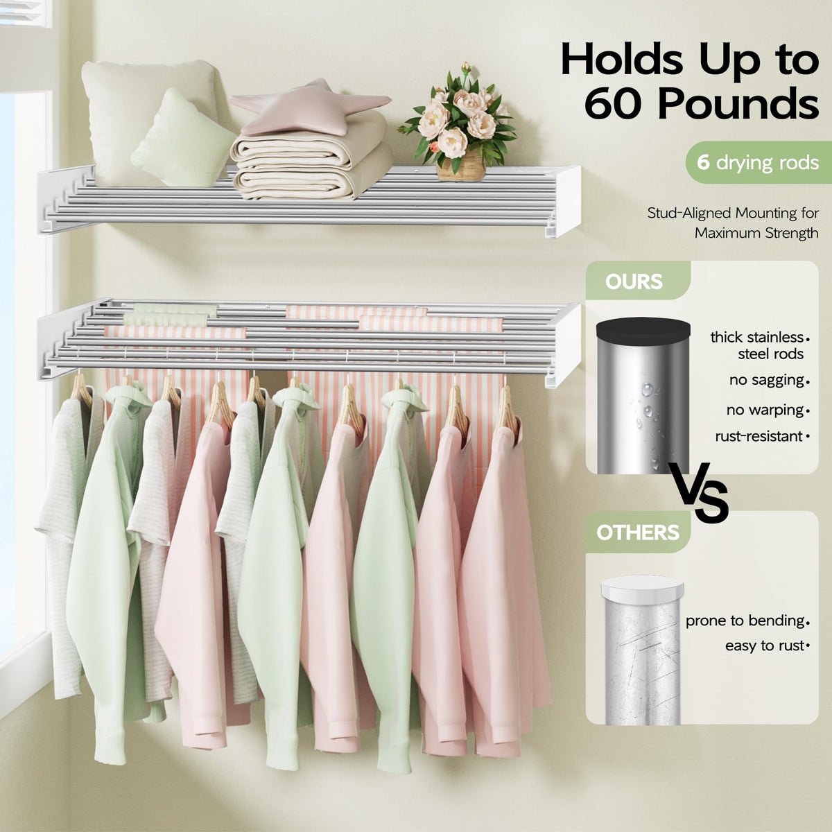 Wall Mounted Clothes Drying Rack 40 inches