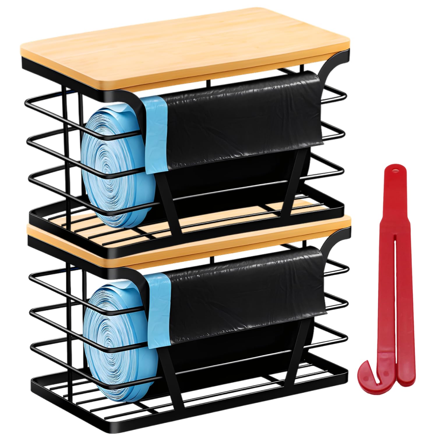 2 Pack Trash Bag Dispenser with Bamboo Top