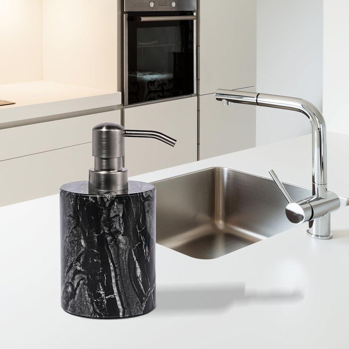 Marble Soap Dispenser with Stainless Steel Pump (6 Ounce)