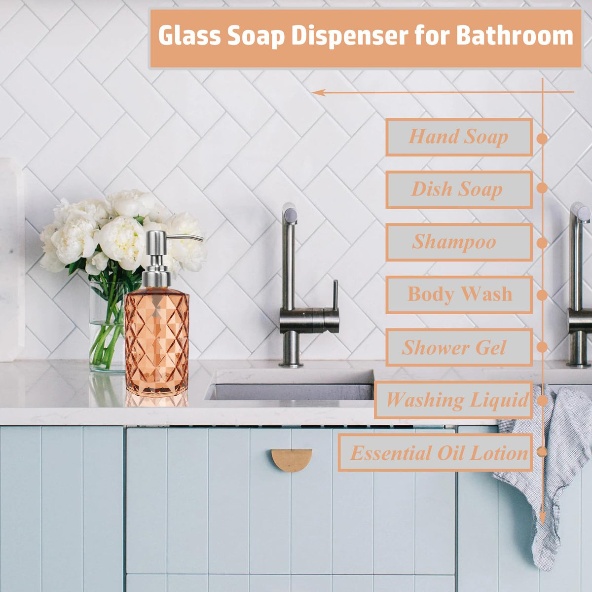 12Oz Amber Glass Soap Dispenser