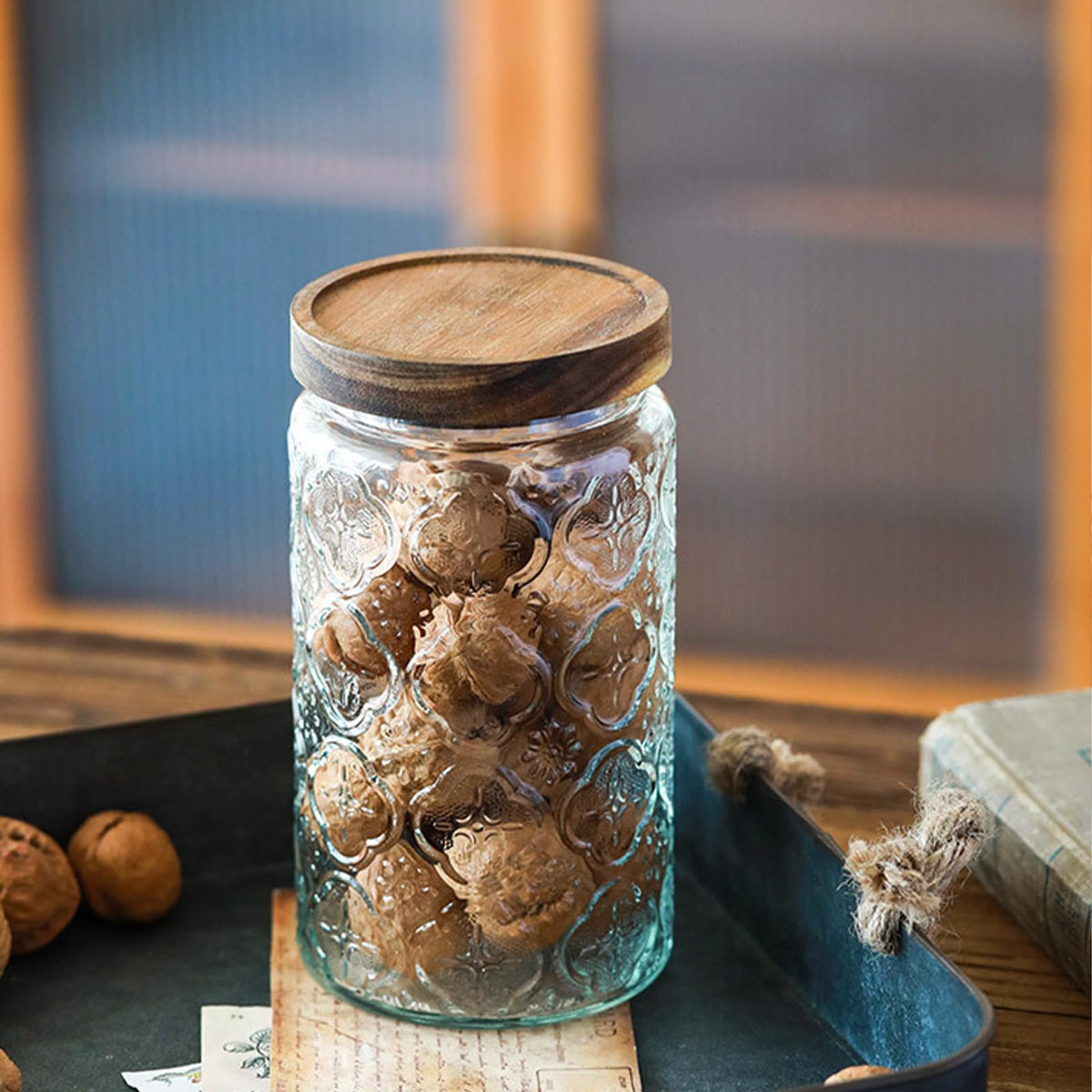 34 OZ 2 PCS Glass Storage Jar with Airtight Bamboo Wooden Lids