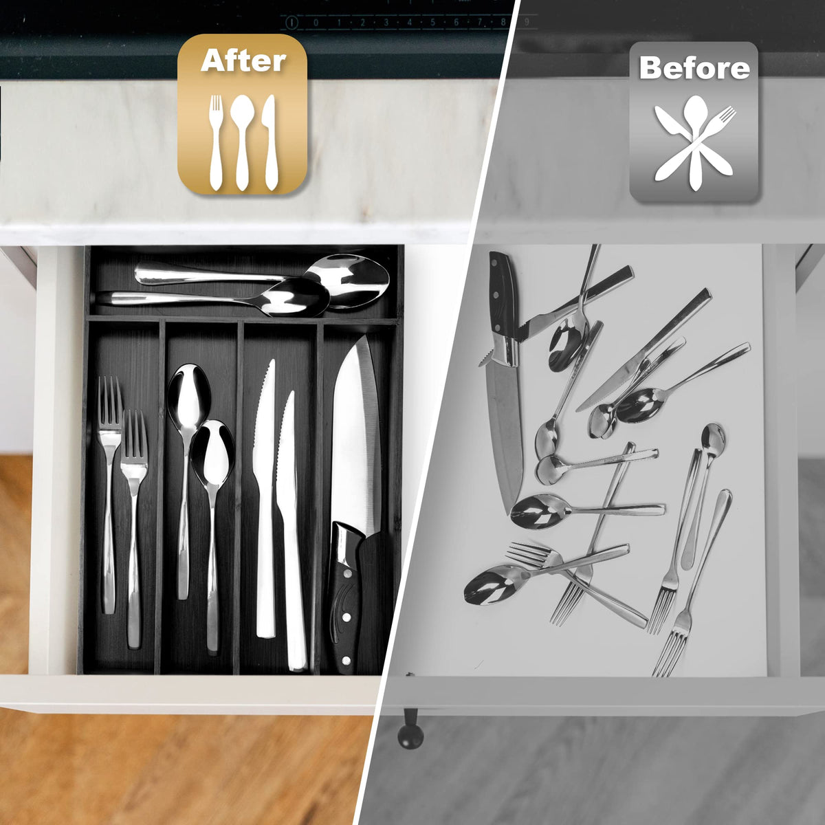 Silverware Organizer Bamboo Kitchen Drawer Organizer Utensil Organizer Silverware Holder Cutlery Organizer in drawer Flatware Organizer Tray