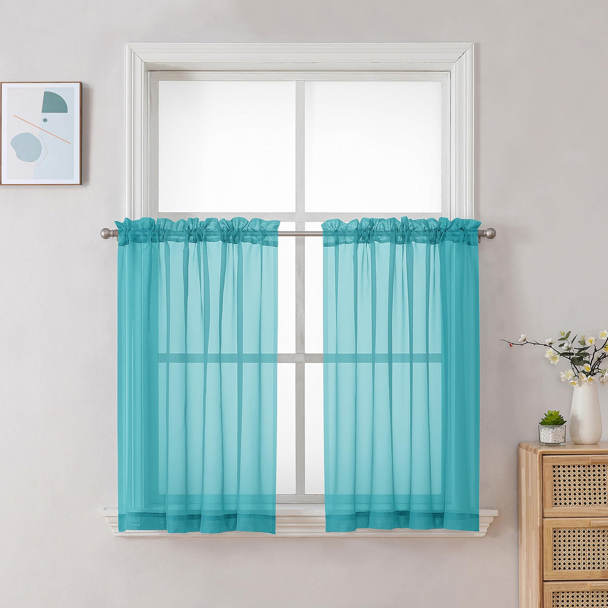 Turquoise Sheer Curtains 30 inch Length 2 Panels (2 Count)