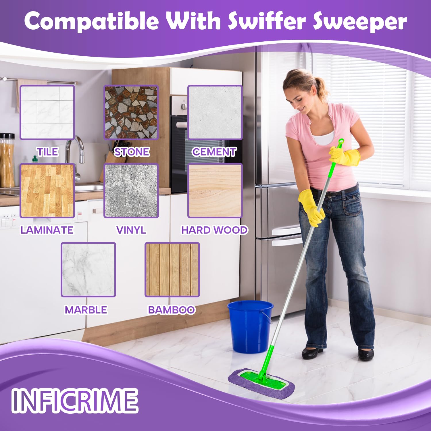 6 Pack Reusable Microfiber Mop Pads Compatible with Swiffer Sweeper Mop (6 Count)